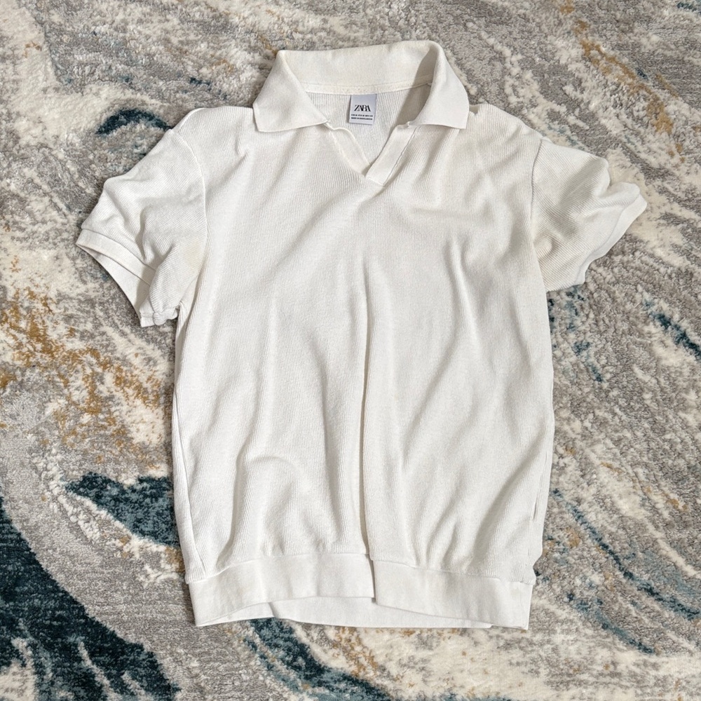 Zara men’s White Short-Sleeve Polo Shirt